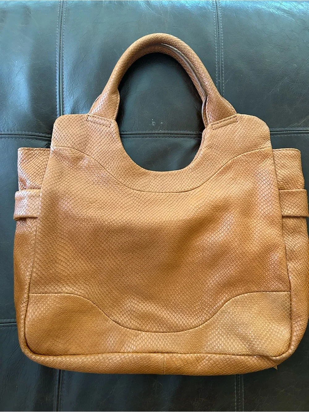 Foley + Corinna Brown Snake Embossed Large Tote Handbag Y2K Gold Hardware